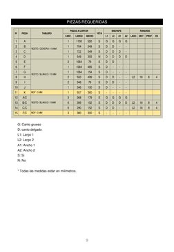 CANT.
LARGO
ANCHO
L1
L2
A1
A2
LADO
DIST
PROF
ES
1
A
1
1100
550
S
G
G
G
G
2
B
1
704
549
S
D
D
-
-
3
C
1
722
549
S
D
D
D
-
4
D