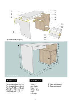 MATERIALES
HERRAMIENTAS
Tablero de melamina 18 mm
Tornillos 4 x 50 mm (40 ud.)
Tornillos 4 x 30 mm (15 ud.)
Correderas 400 mm