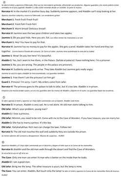 
Se abre el telón y aparece el Mercado. Otra vez los mercaderes gritando, ofreciendo sus productos. Algunos guardias y los n