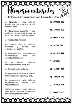 1. Relaciona las columnas con líneas de colores.
a)
Noventa
y
dos
millones
quinientos cuarenta y ocho mil
sesenta y dos.
b) D