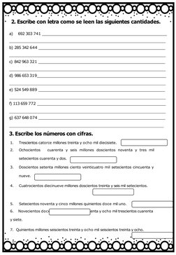 2. Escribe con letra como se leen las siguientes cantidades.
a)
692 303 741
b) 285 342 644
c) 842 963 321
d) 986 653 319
e) 5