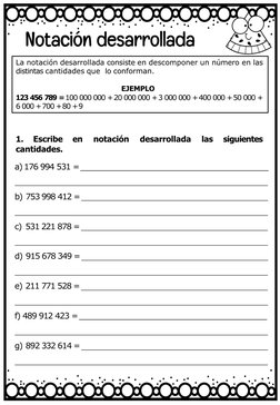 La notación desarrollada consiste en descomponer un número en las 
distintas cantidades que lo conforman.
EJEMPLO
123 456 789