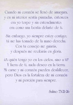 Cuando mi corazón se llenó de amargura,
y en mi interior sentía punzadas, entonces
era yo torpe y sin entendimiento;
era como