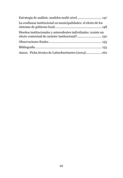 VII 
 
Estrategia de análisis: modelos multi-nivel. ............................ 147 
La confianza institucional en municipal