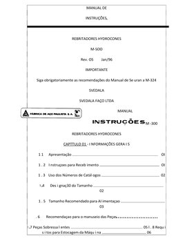 MANUAL DE
INSTRUÇÕES
REBRITADORES HYDROCONES
M-SOO
Rev. OS
Jan/96
IMPORTANTE
Siga obrigatoriamente as recomendações do Manual
