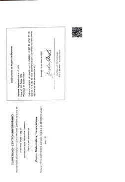 CLARETIANO - CENTRO UNIVERSITÁRIO 
Recredenciado pela Portaria n.0 113, de 23/01/2020, publicado no D.O.U. de 
27/01/2020, se