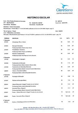 Nome: EMs Presley Miranda da Conceição 
CPF: 260.075.478_.1 
Nacionalidade: Brasileira 
Claretiano • Centro Universitário 
HI