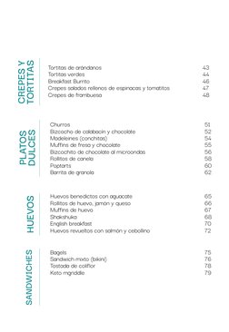 Tortitas de arándanos	
	
	
	
	
	
43
Tortitas verdes	
	
	
	
	
	
	
44
Breakfast Burrito	
	
	
	
	
	
	
46 
Crepes salados relleno