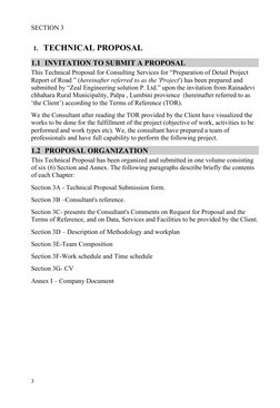 SECTION 3
1. TECHNICAL PROPOSAL 
1.1 INVITATION TO SUBMIT A PROPOSAL
This Technical Proposal for Consulting Services for “Pre