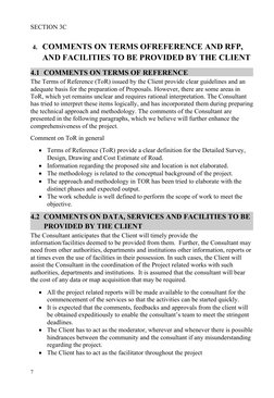 SECTION 3C
4. COMMENTS ON TERMS OFREFERENCE AND RFP, 
AND FACILITIES TO BE PROVIDED BY THE CLIENT
4.1 COMMENTS ON TERMS OF RE