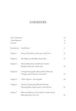 CONTENTS
List of  Illustrations 
vii
Acknowledgements 
ix
Foreward 
xi
Introduction 
Estelle Barrett 
1
Chapter 1  
Interest: