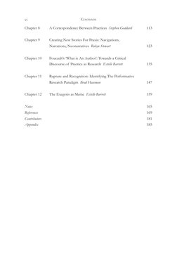 vi
Chapter 8  
A Correspondence Between Practices  Stephen Goddard 
113
 
Chapter 9  
Creating New Stories For Praxis: Naviga