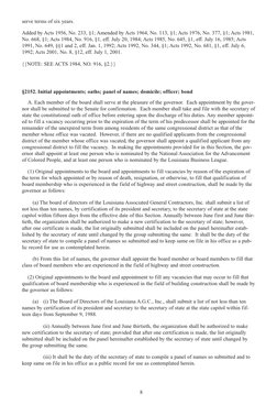 8
serve terms of six years. 
Added by Acts 1956, No. 233, §1; Amended by Acts 1964, No. 113, §1; Acts 1976, No. 377, §1; Acts