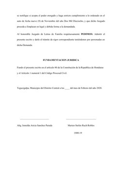 se notifique si acepta el poder otorgado y haga estricto cumplimiento a lo ordenado en el
auto de fecha nueve (9) de Noviembr