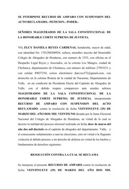 SE INTERPONE RECURSO DE AMPARO CON SUSPENSION DEL
ACTO RECLAMADO.- PETICION.- PODER.- 
SEÑORES MAGISTRADOS DE LA SALA CONSTIT