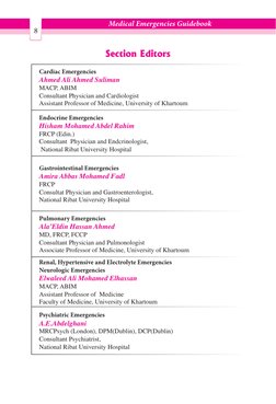 8
Medical Emergencies Guidebook
Section Editors
Cardiac Emergencies
Ahmed Ali Ahmed Suliman
MACP, ABIM
Consultant Physician a
