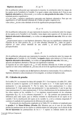 Copyright 2004 por Chapman &
Hal/CRC
Hipótesis alternativa
H,: py ' 0
(En la población subyacente que representa la muestra,