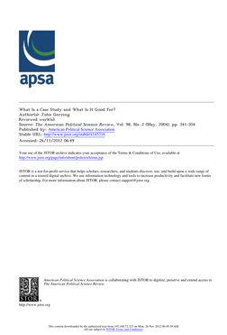 What Is a Case Study and What Is It Good for?
Author(s): John Gerring
Reviewed work(s):
Source: The American Political Scienc