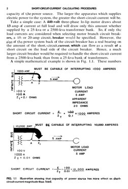 2
SHORT-CIRCUIT-CURRENT CALCULATING PROCEDURES
capacity of t,he power source. The larger the apparatus which supplies
elec
