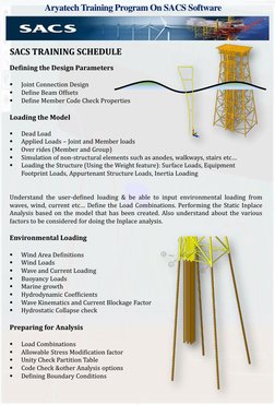 Aryatech Training Program On SACS Software
SACS TRAINING SCHEDULE
Defining the Design Parameters

Joint Connection Design 
