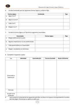 Elementos de Lógica Formal y Lógica Dialéctica 
 
 
 
5 
6. 
Escriba Contenido para las siguientes formas