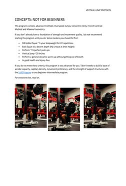 VERTICAL JUMP PROTOCOL 
 
CONCEPTS: NOT FOR BEGINNERS 
This program contains advanced methods: Overspeed Jumps, Concentric-On