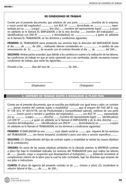 MODELOS DE CONTRATOS DE TRABAJO
SECCIÓN 1 
15
EDICIONES
CABALLERO BUSTAMANTE
DE CONDICIONES DE TRABAJO
Conste por el presente
