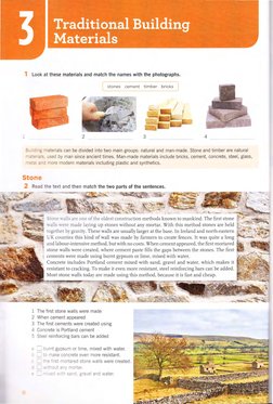 1 Look at these materials and match the names with the photographs. 
stones cement ti mber bricks 
2 
3 
4 
:L ilding materia
