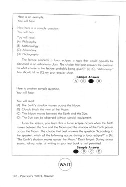 t 70 - Peterson 's TOEFL Practice 8 
You will read: 
(A) The Earth's 
shadow moves across the Moon. 
(B) 
Clouds block the vi
