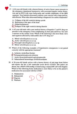 66 
• 
17. 
3 Cardiology 
A 64-year-old female with a known history of active breast cancer presents to 
the emergency depart