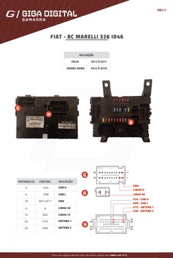 FIAT - BC MARELLI 326 ID46
REV.1
APLICAÇÃO
11
A
LINHA 30
12
G02
LINHA 15
3
H24
CAN H
4
H09
CAN L
10
G01 e G11
GND
24
H15
ANTE