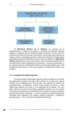 :: El sistema de justicia ::
10 
APUNTES SOBRE EL SISTEMA JUDICIAL Y EL MINISTERIO PUBLICO FISCAL DE LA REPUBLICA ARGENTINA
E