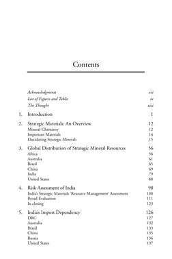 Contents
Acknowledgments
vii
List of Figures and Tables
ix
The Thought
xiii
1.
Introduction
1
2.
Strategic Materials: An Over