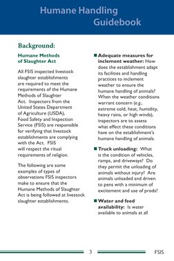 3 
Humane Handling            
	
	
	
Guidebook
FSIS
  
 
 
 
 
 
 
 
  
 
 
 
 
 
 
 
Background: 
Humane Methods 
of Slaught
