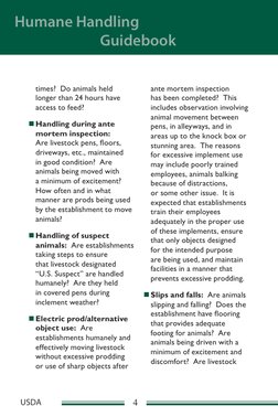 Humane Handling            
	
	
	
Guidebook
4 
USDA
 
 
  
 
 
 
 
 
 
 
 
 
 
 
 
 
 
 
times?  Do animals held 
longer than