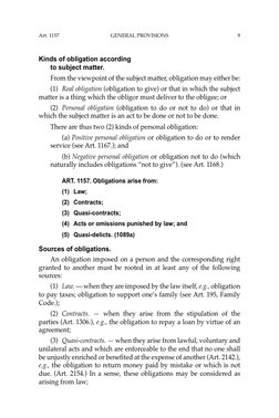 9
Kinds of obligation according
 
to subject matter.
 
From the viewpoint of the subject matter, obligation may either be: