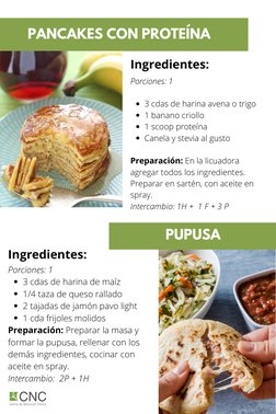 PANCAKES CON PROTEÍNA
PUPUSA
Ingredientes: 
3 cdas de harina avena o trigo
1 banano criollo
1 scoop proteína
Canela y stevia