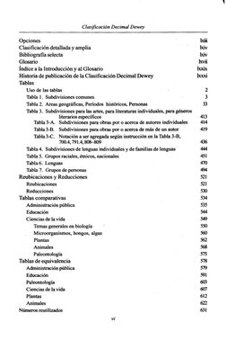 Clasificación Decimal Dewey
Opciones 
lxiii
Clasificación detallada y amplia 
lxiv
Bibliografía selecta 
lxiv
Glosario 
lxvii