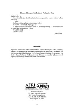 ii
Library of Congress Cataloging-in-Publication Data
Reilly, Jeffrey M.
Operational design : distilling clarity from complex