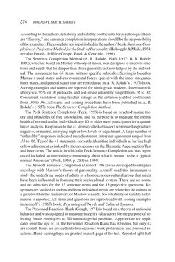 Accordingtotheauthors,reliabilityandvaliditycoefficientsforpsychologicaltests
are “illusory,” and sentence completion interpr