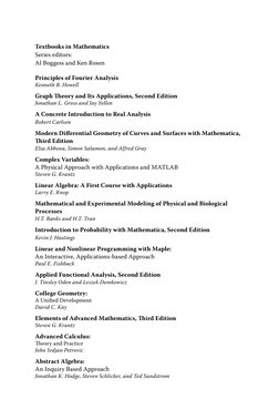 Textbooks in Mathematics
Series editors: 
Al Boggess and Ken Rosen
Principles of Fourier Analysis
Kenneth B. Howell
Graph The