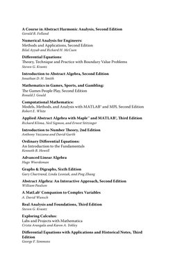A Course in Abstract Harmonic Analysis, Second Edition
Gerald B. Folland
Numerical Analysis for Engineers:  
Methods and Appl