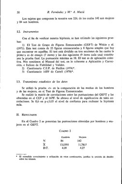 50 
R. Fernúndez y M." A. Maciú 
Los sujetos que componen la muestra son 226, de 10s cuales 142 son mujeres 
y 84 son hombres