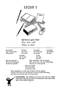 Qu'est-ce que c'est? 
Kess kuh seh? 
What is this? 
Le crayon 
le livre 
le papier 
la plume 
Luh kreh-yohng 
luh leew 
Iuh p