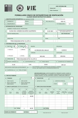 2
FORMULARIO ÚNICO DE ESTADÍSTICAS DE EDIFICACIÓN
(LLENAR SEGÚN INSTRUCTIVO ANEXO)
1.- IDENTIFICACIÓN ESTADÍSTICA (uso exclus