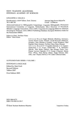EESTI TEADUSTE AKADEEMIA 
ESTONIAN ACADEM Y OF SCIENCES
LINGUISTICA URALICA
Roosikrantsi 6, 10119 Tallinn, Eesti. Estonia 
In