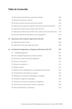 Clasificación de Procedimientos (volumen 3 de la CIE-9-MC)
78	 Otras operaciones de huesos, salvo huesos faciales	
258
79	 Re