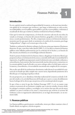 Finanzas Públicas
Introducción
En este capítulo inicial se analizará la generalidad de la materia, se efectuará una introd