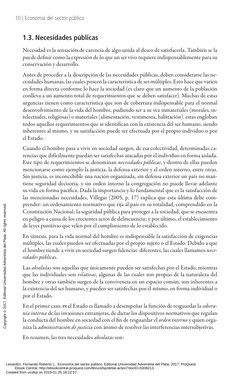 10 | Economía del sector público
1.3. Necesidades públicas
Necesidad es la sensación de carencia de algo unida al deseo de sa