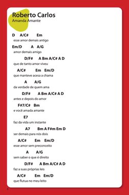 8 
Roberto Carlos
Amanda Amante
D      A/C#          Em  
  esse amor demais antigo
Em/D           A    A/G
  amor demais ami
